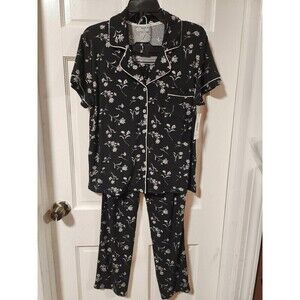 Nine West 2 pc. Black Floral Pajama Set Top Buttons Up And Is Short Sleeve